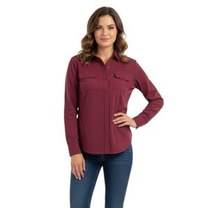 Womens burgandy Button-Up Shirt. Size L